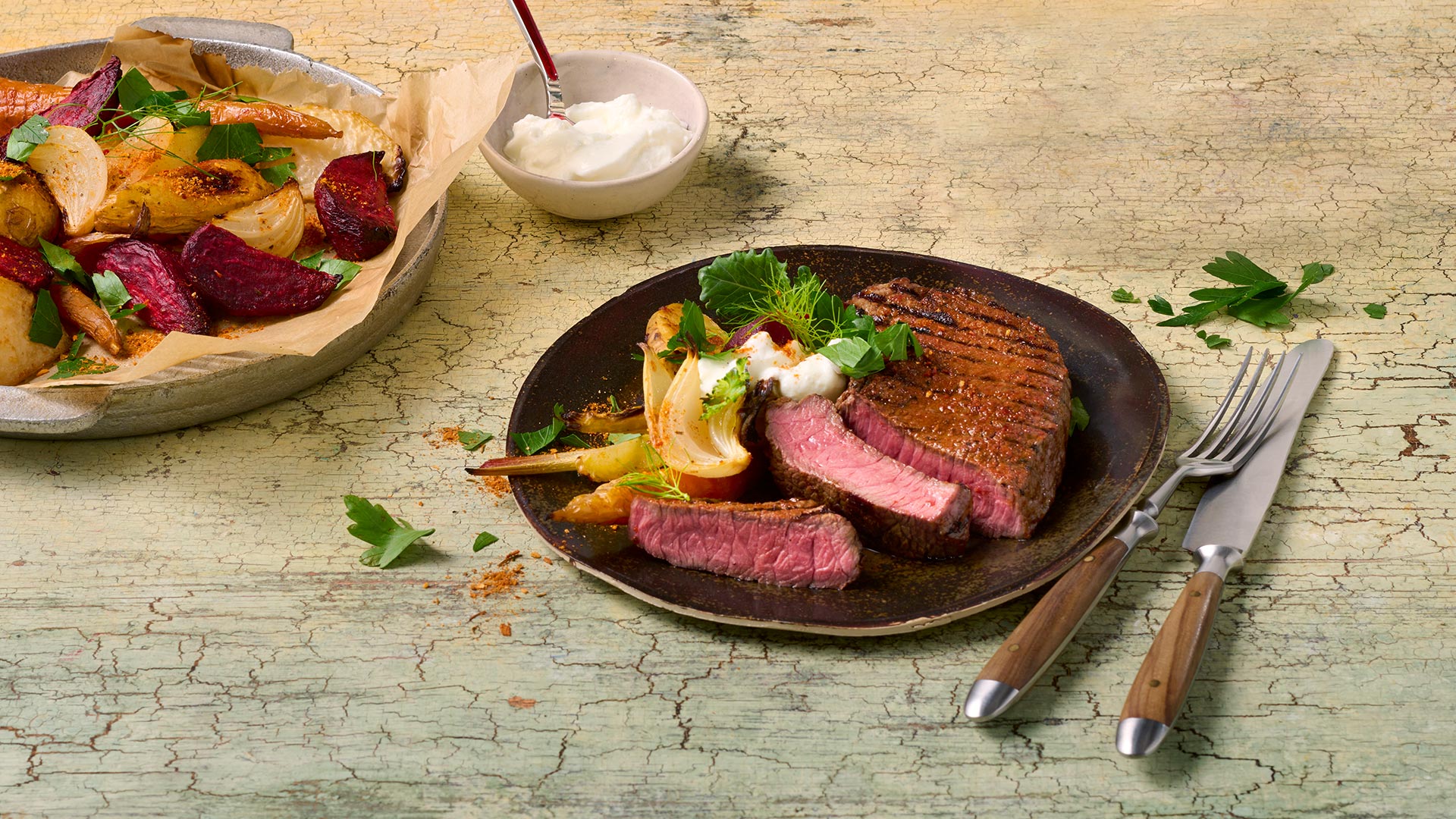 TANGO SPICE Rub Steak mit Ofengemüse