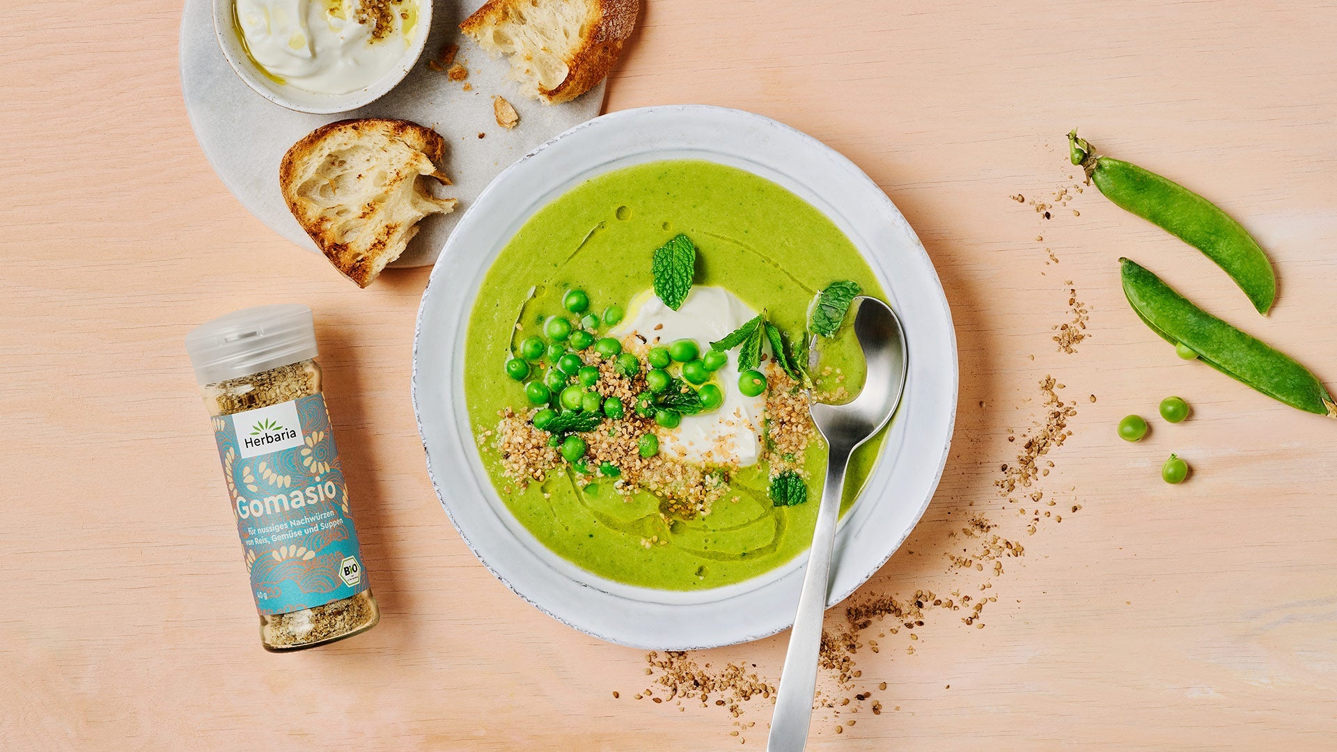Erbsen-Minz-Suppe mit GOMASIO