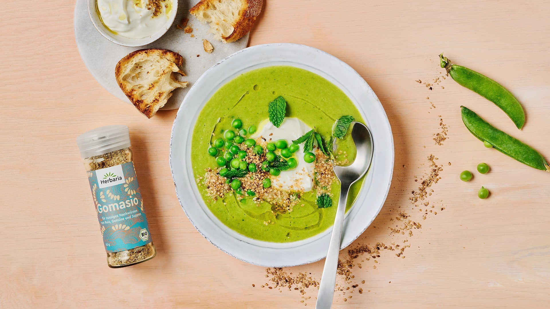 Erbsen-Minz-Suppe mit GOMASIO