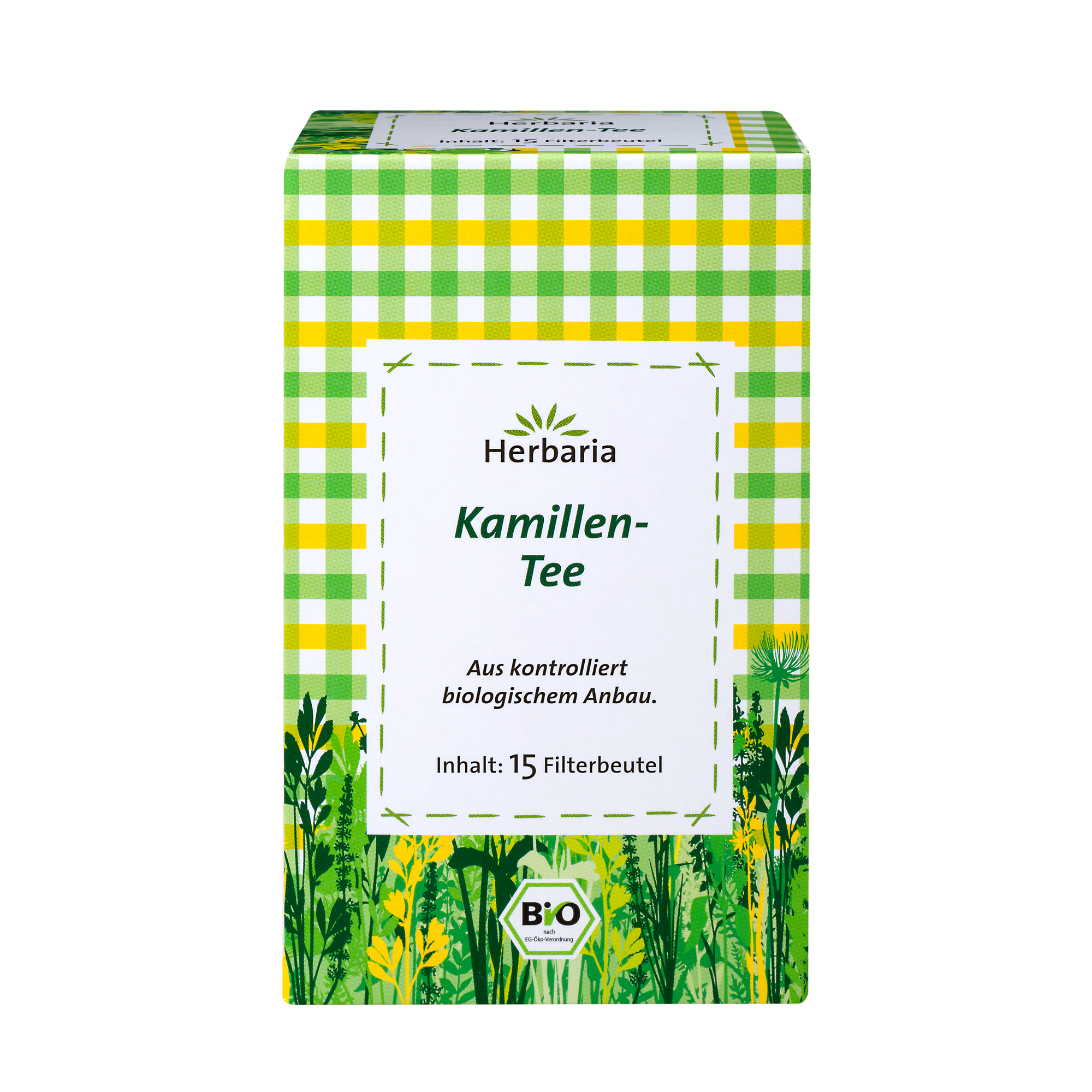 "Herbaria Kamillen-Tee Bio-Kräutertee 15 Filterbeutel."