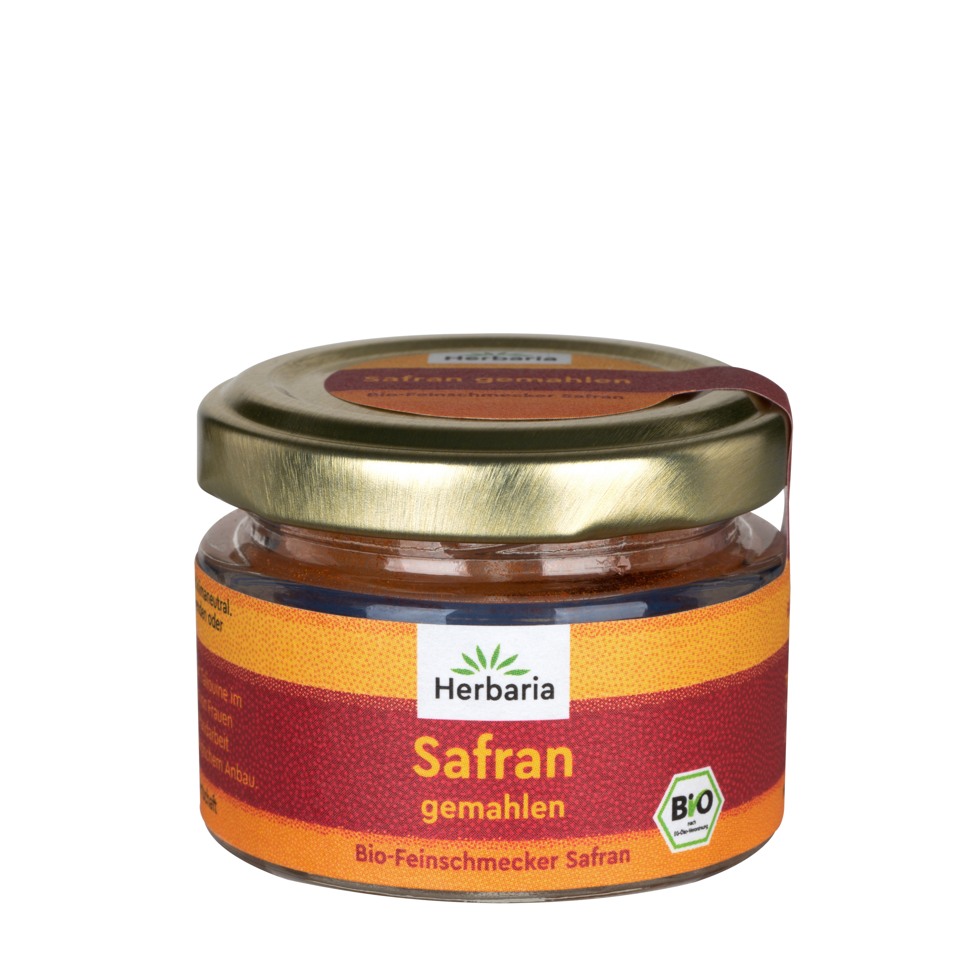 "Herbaria Bio-Safran gemahlen im Gläschen."