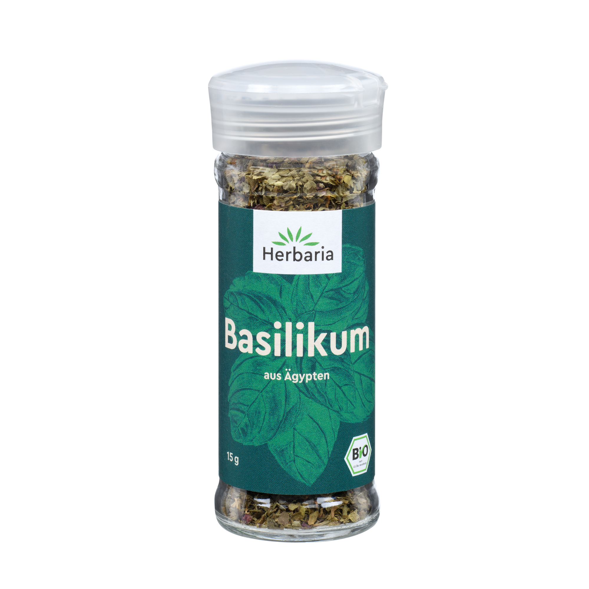 "Herbaria Bio-Basilikum im Glas-Gewürzstreuer."