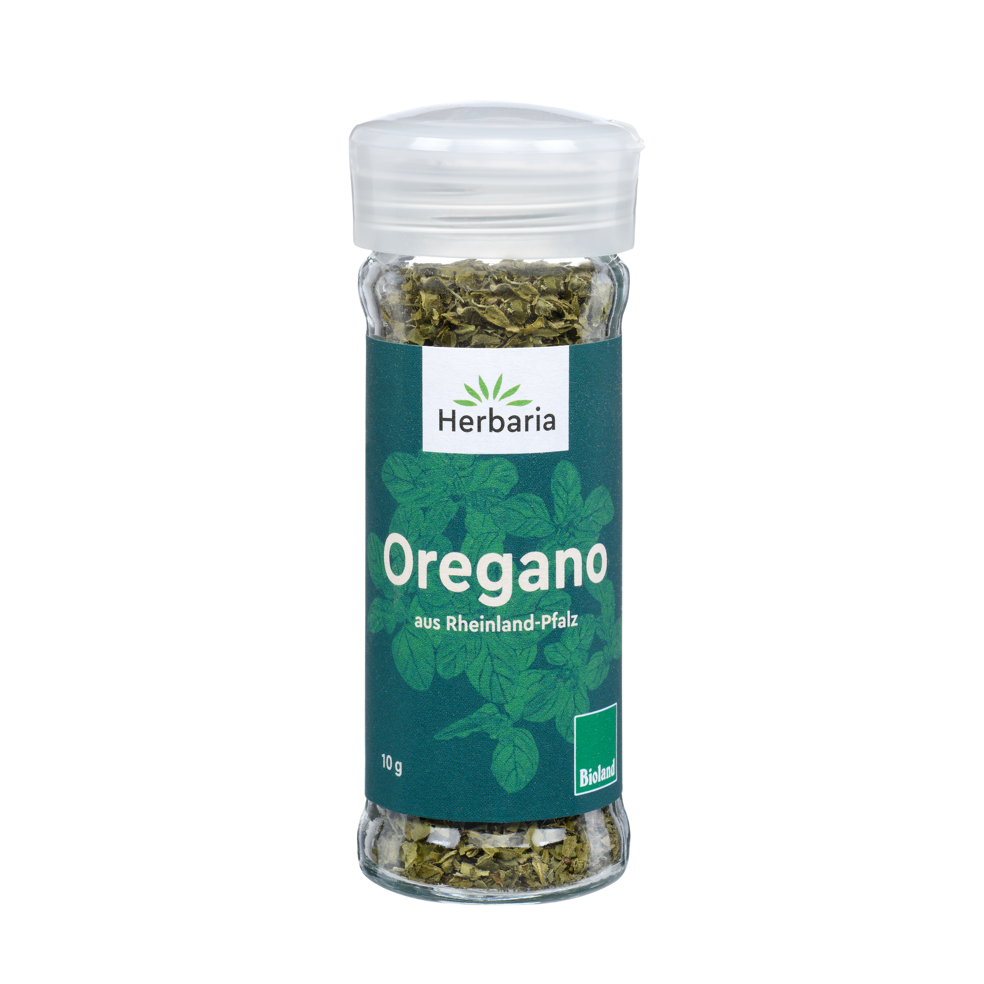 "Herbaria Bio-Oregano in Bioland-Qualität im Glas-Gewürzstreuer."