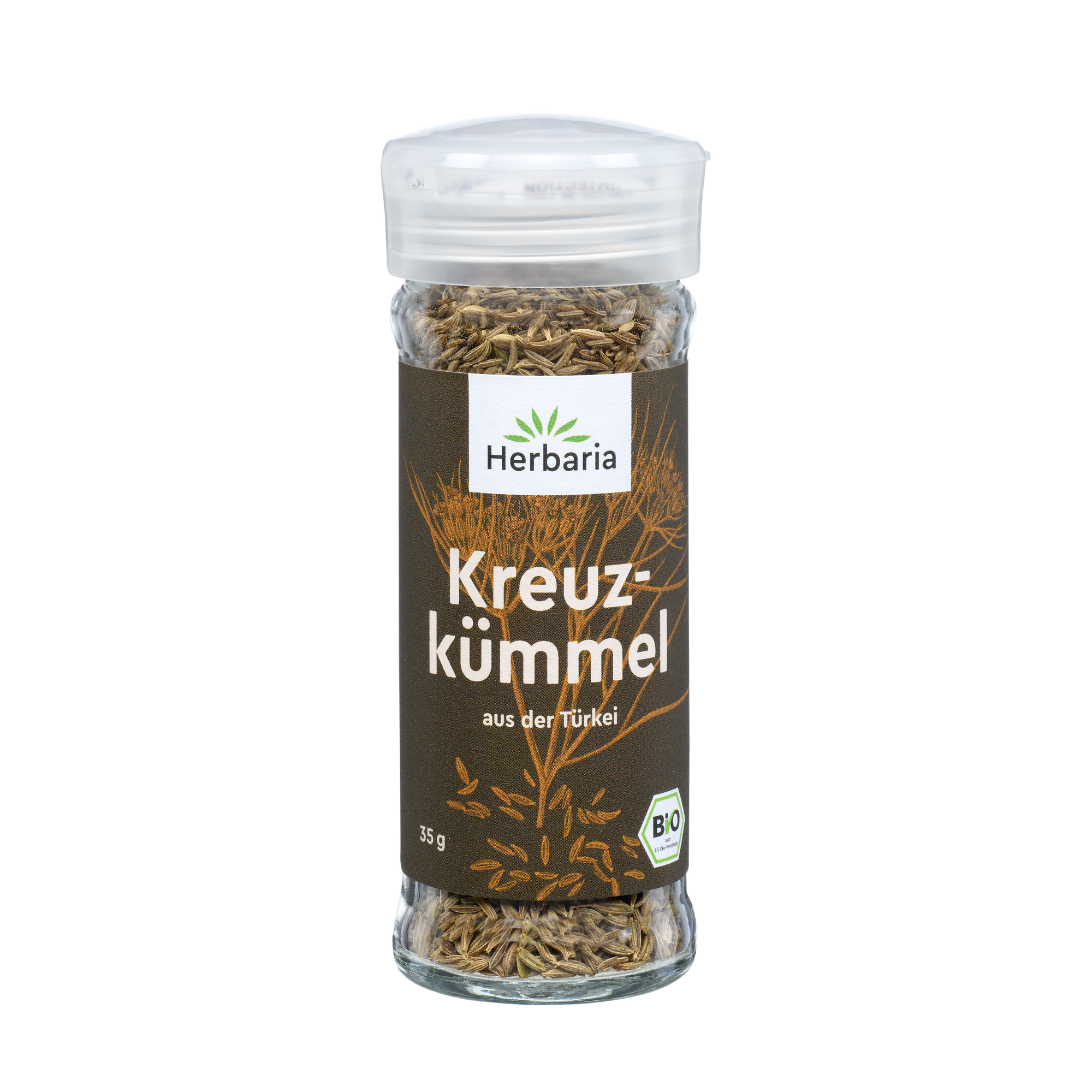 "Herbaria Bio-Kreuzkümmel ganze Samen im Glas-Gewürzstreuer."