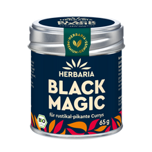 "Herbaria Black Magic Bio-Curry-Gewürzmischung in der Weißblechdose für rustikale Bratgerichte, Bratensoßen und Grillsoßen."