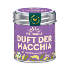 "Herbaria Duft der Macchia Bio-Gewürzsalz in der Weißblechdose für mediterrane Fleisch-, Fisch- und Gemüsegerichte."