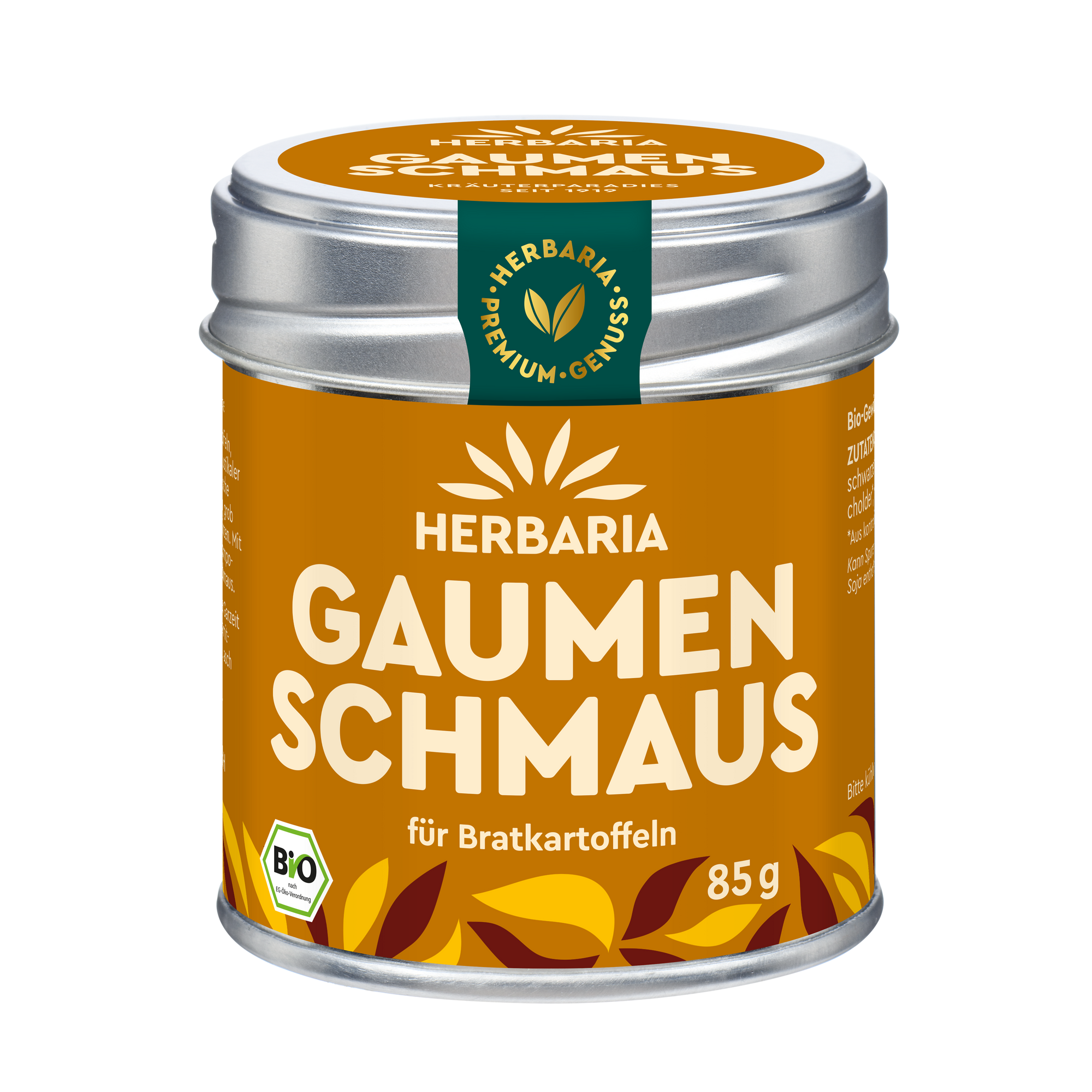 "Herbaria Gaumenschmaus Bio-Gewürzsalz in der Weißblechdose zum Verfeinern von allen Kartoffelgerichten."