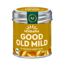 "Herbaria Good Old Mild Bio-Curry-Gewürzmischung in der Weißblechdose für Currywurst, Geschnetzeltes und indische Currys."