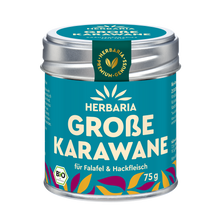 "Herbaria Große Karawane Bio-Gewürzzubereitung in der Weißblechdose für orientalische Hackfleischgerichte und Falafel."
