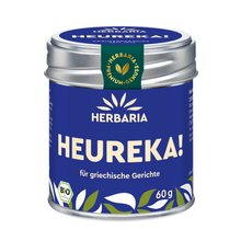 "Herbaria Heureka Bio-Gewürzzubereitung in der Weißblechdose für Gyros, Hackfleisch, gebratenes Fleisch und Gemüse."