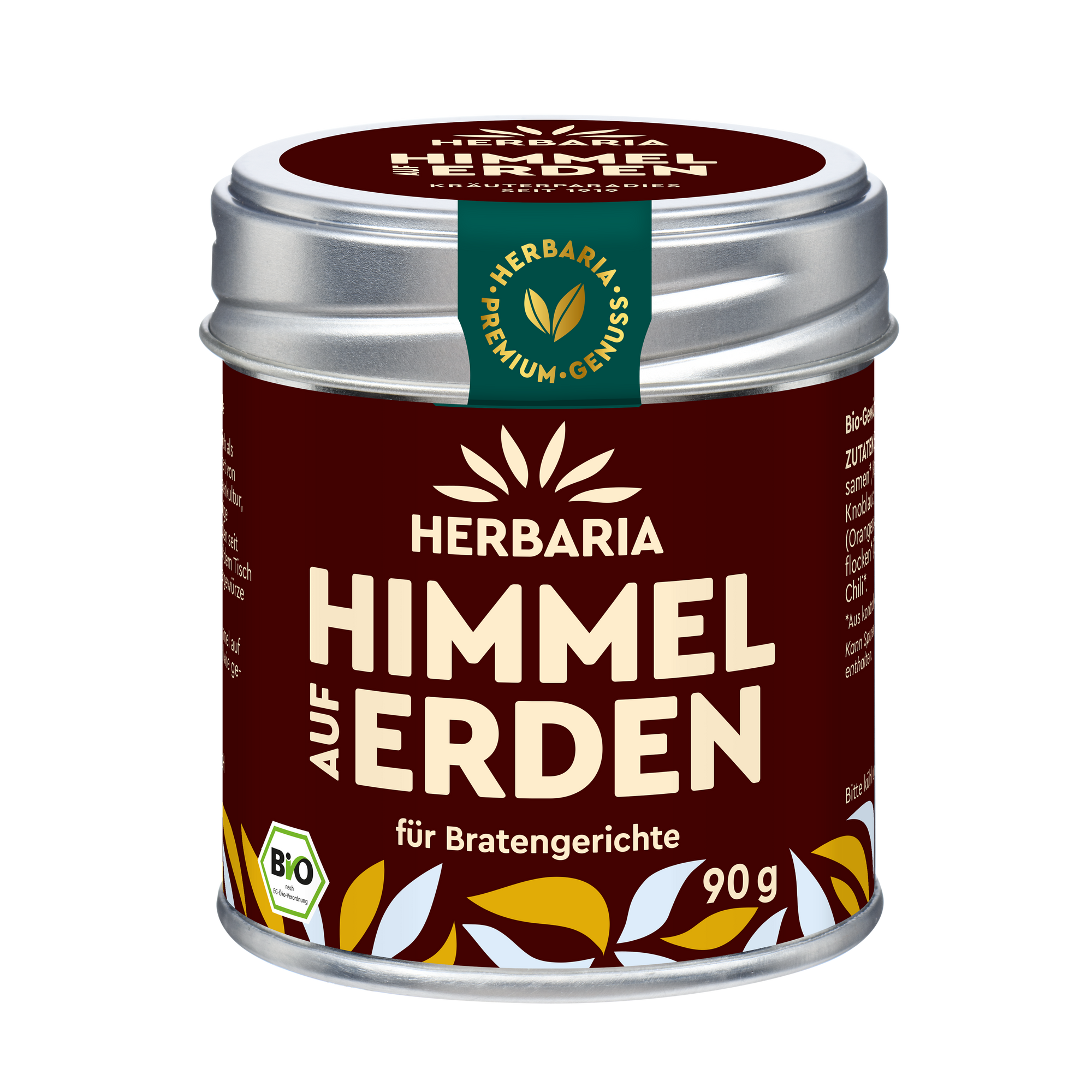 "Herbaria Himmel auf Erden Bio-Gewürzsalz in der Weißblechdose für Rind-, Kalb- und Schweinefleisch."