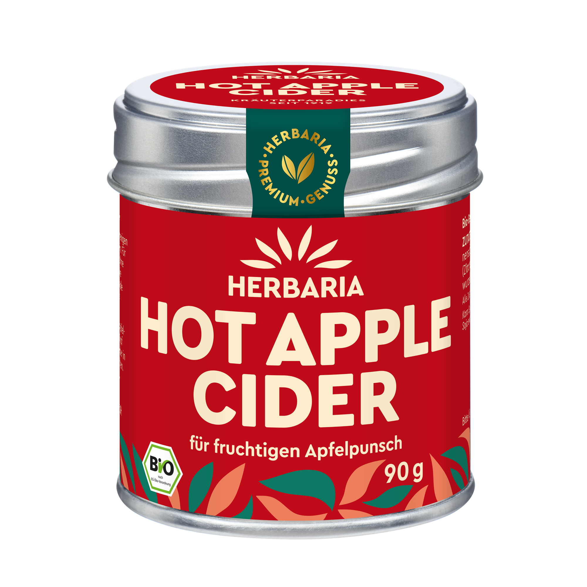 "Herbaria Hot Apple Cider Bio-Gewürzmischung in der Weißblechdose für Apfelpunsch."