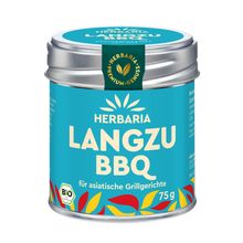 "Herbaria LangZu BBQ Bio-Gewürzmischung in der Weißblechdose für asiatisches Grillgemüse, Tofu und Geflügel."