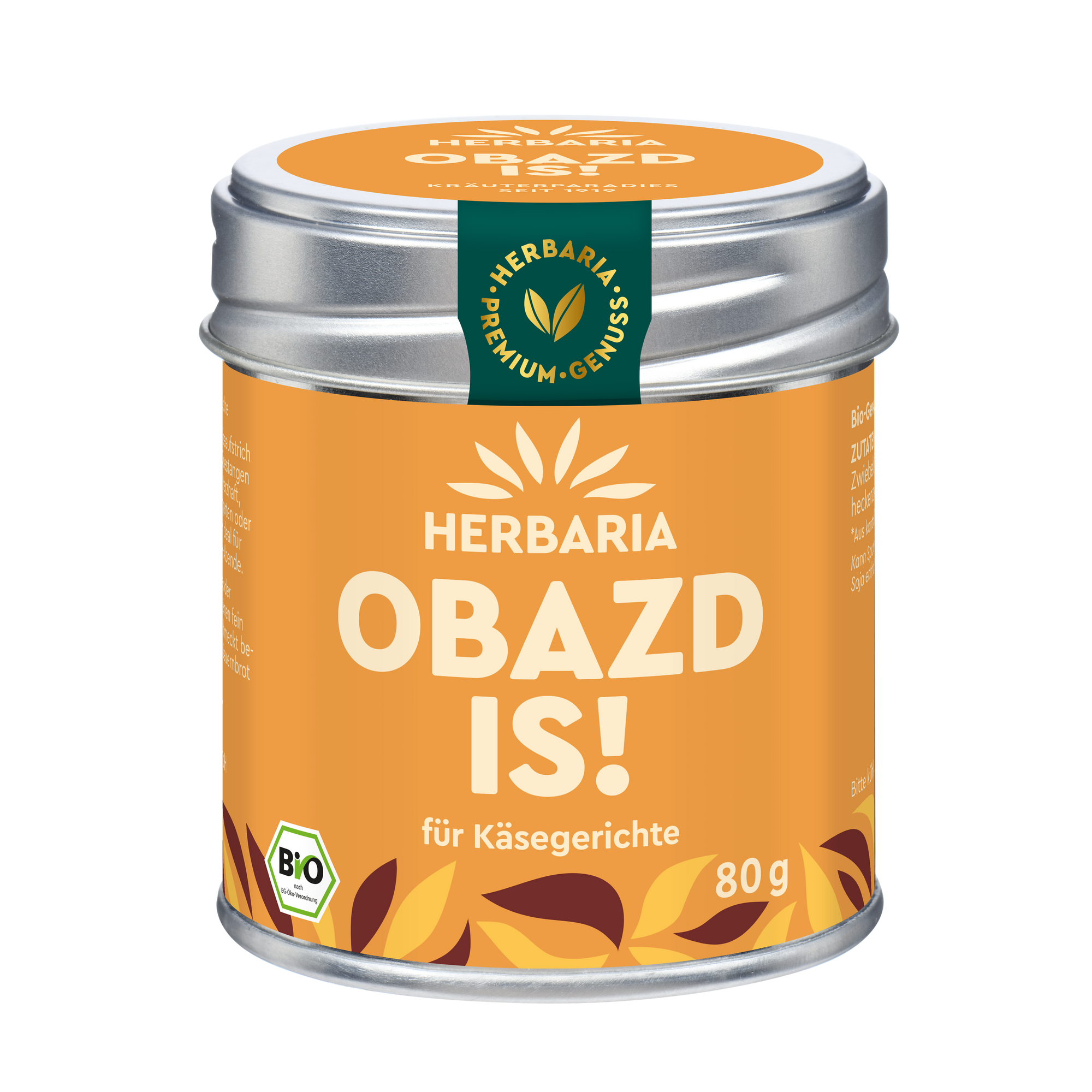 "Herbaria Obazd is! Bio-Gewürzzubereitung in der Weißblechdose für den beliebten bayerischen Käseaufstrich „Obazda“."