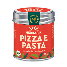 "Herbaria Pizza e Pasta Bio-Gewürzsalz in der Weißblechdose für Pizza und italienische Nudelgerichte."