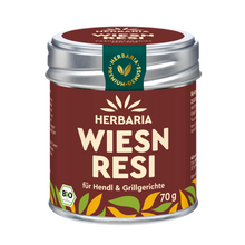 "Herbaria Wiesn Resi Bio-Gewürzzubereitung in der Weißblechdose für bayerische Geflügelgerichte."