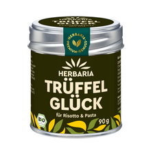 "Herbaria Trüffelglück Bio-Gewürzzubereitung in der Weißblechdose für edle Risotto, Pasta und Pilzgerichte."