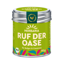 "Herbaria Ruf der Oase Bio-Gewürzzubereitung in der Weißblechdose für orientalische Gerichte aus Bulgur und Couscous."