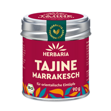 "Herbaria Tajine Marrakesch Bio-Gewürzzubereitung in der Weißblechdose für orientalische Eintopf- und Schmorgerichte."