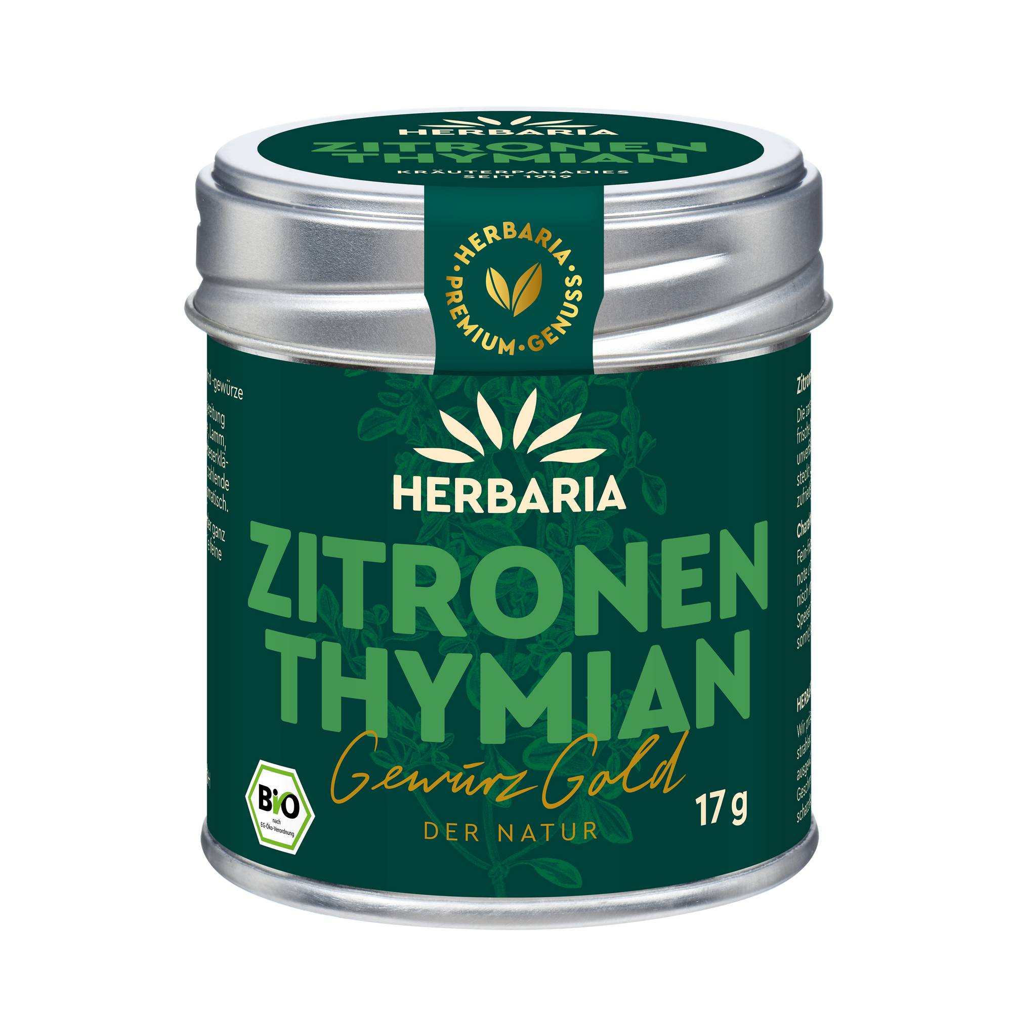 "Herbaria Bio-Zitronenthymian in der Weißblechdose."