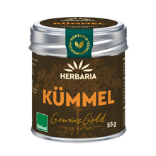 "Herbaria Bio-Kümmel in Bioland-Qualität in der Weißblechdose."