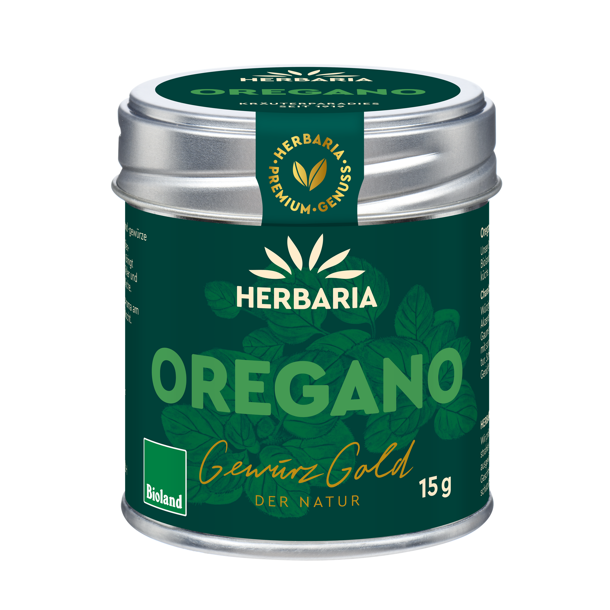 "Herbaria Bio-Oregano in Bioland-Qualität in der Weißblechdose."